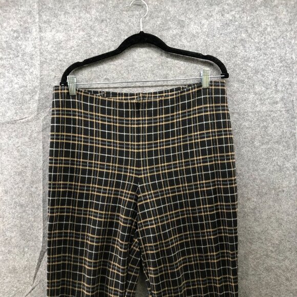 J. Jill Ponte Slim Leg Pants Womens L Brown Plaid Pull On Knit High Rise - Picture 3 of 9